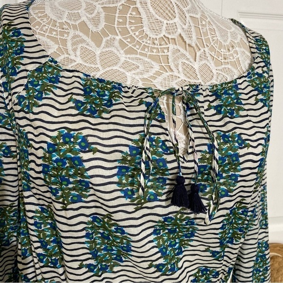 Tory Burch Top white Green Flora Cotton Scoop Neck Keyhole Tunic Elastic waist 6 - Picture 3 of 16